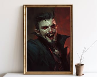 Vintage Vampire Painting, Dark Academia Home Decor Art Print, Dark Art Occult Poster, Gothic Home Decor, Witchcraft Poster Download | SG#163