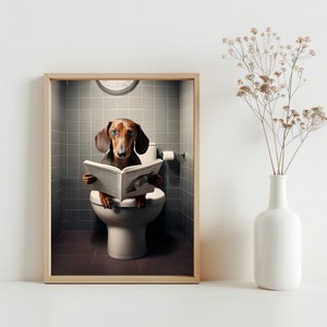 Dachshund Funny Bathroom Wall Art, Dachshund Dog on Toilet, Animal in Toilet, Pet Shop Dog Art Decor Dachshund Gift Digital Download | SG#86