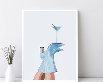 Light Blue Cowgirl Martini, Dry Martini Print, Coquette Poster, Cowgirl Boots Bottoms Up Rodeo Poster, Preppy Western Wall Art JPG | SG#185