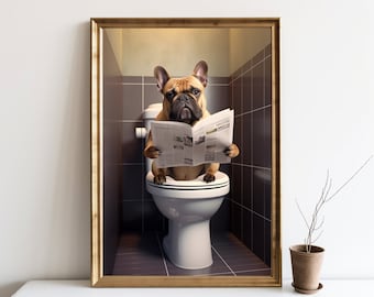 French Bulldog Wall Art, Funny Bathroom Poster, French Bulldog Dog on Toilet, Petshop Dog Art, French Bulldog Gift Wall Decor JPG | SG#98