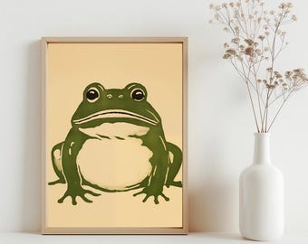Japanese Frog Printable Wall Art, Japanese Matsumoto Hoji Frog Print, Vintage Frog Woodblock Poster, Ukiyo-e Frog Wall Art Print | SG#153
