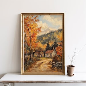Herbst Bauernhaus Wand Kunst, Vintage Home Poster, Herbst Gelassenheit Landschaft, Vintage Wohnkultur Schöne Herbst Landschaft | SG#212