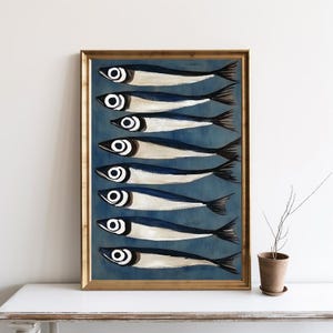 Sardine Wall Art Print, Anchovy Oil Painting, French Kitchen Art, Restaurant Fish Art Rustic Oil Painting Vintage Still Life Poster | SG403