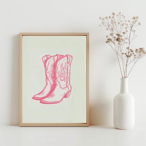 Pastel Cowgirl Boot Wall Art, Coquette Girly Western Print, Trendy Dorm Print, Coastal Cowgirl Poster, College Apartment Aesthetic | SG#292