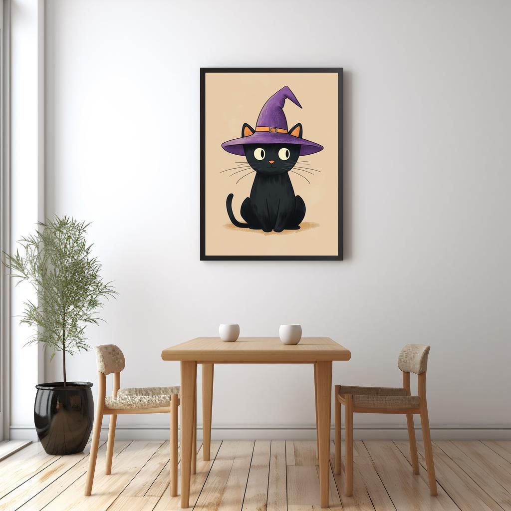 Cute Black Cat Halloween Wall Art, Cute Kitty Witch Hat Fall Decor ...