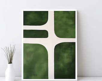 Groene moderne minimalistische afdrukbare kunst, abstracte beige digitale poster uit het midden van de eeuw, hedendaagse digitale schilderkunst abstracte muurdecoratie | SG#180