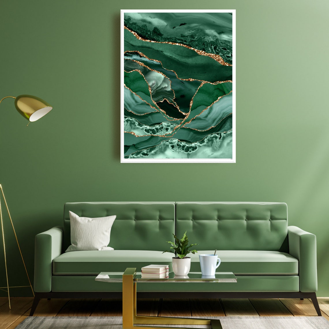 Emerald and Gold Wall Art, Emerald Green Print, Set of 3 Prints, Dark