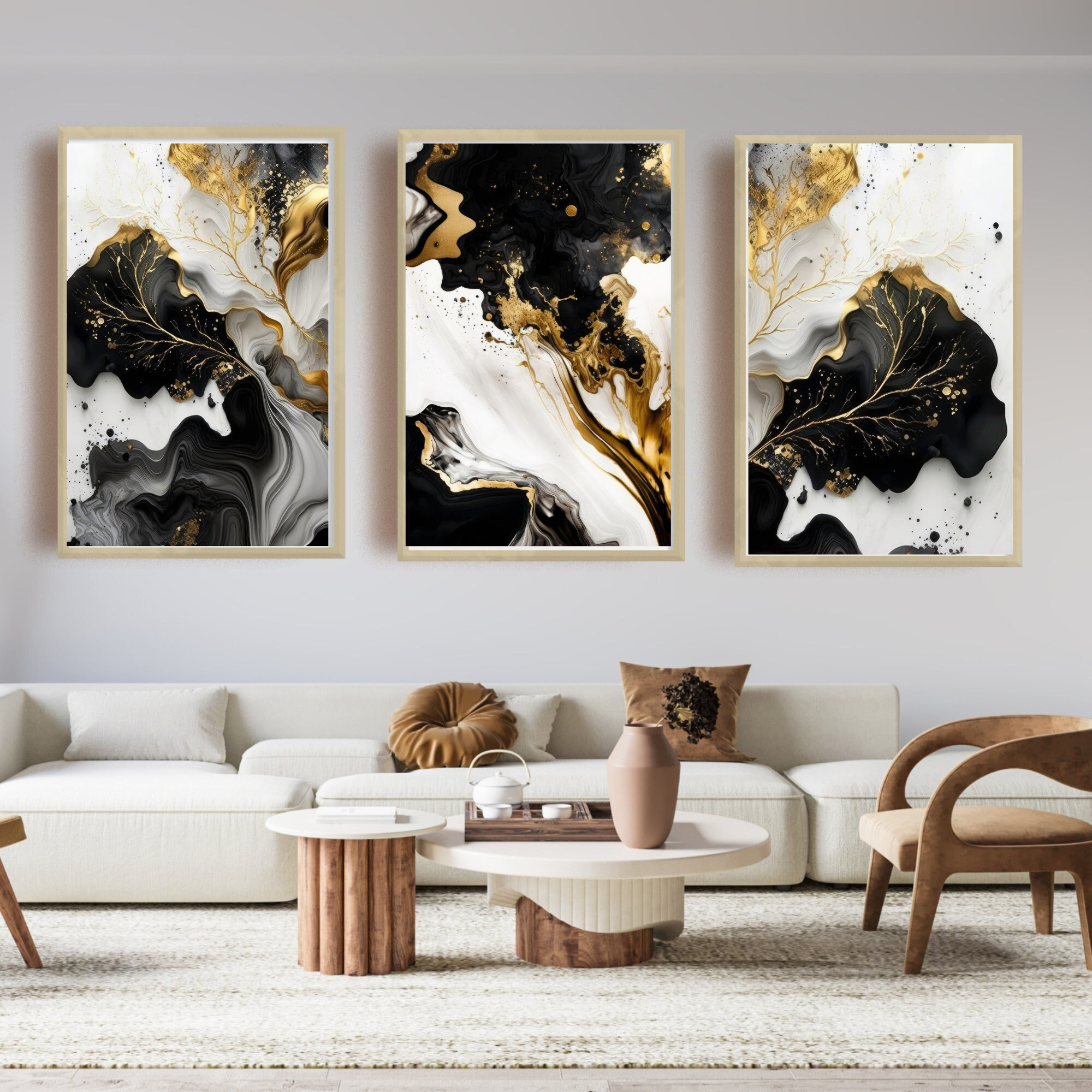 Abstract Wall - White/ Black/ Art Gold Etsy