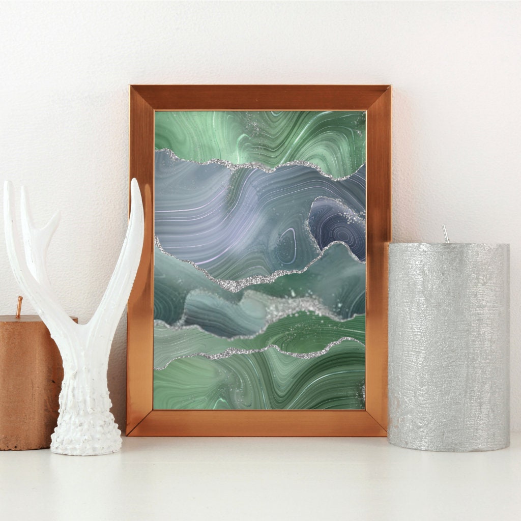 Sage Green Wall Art Prints, Sage Green and Blue Wall Art, Set of 3