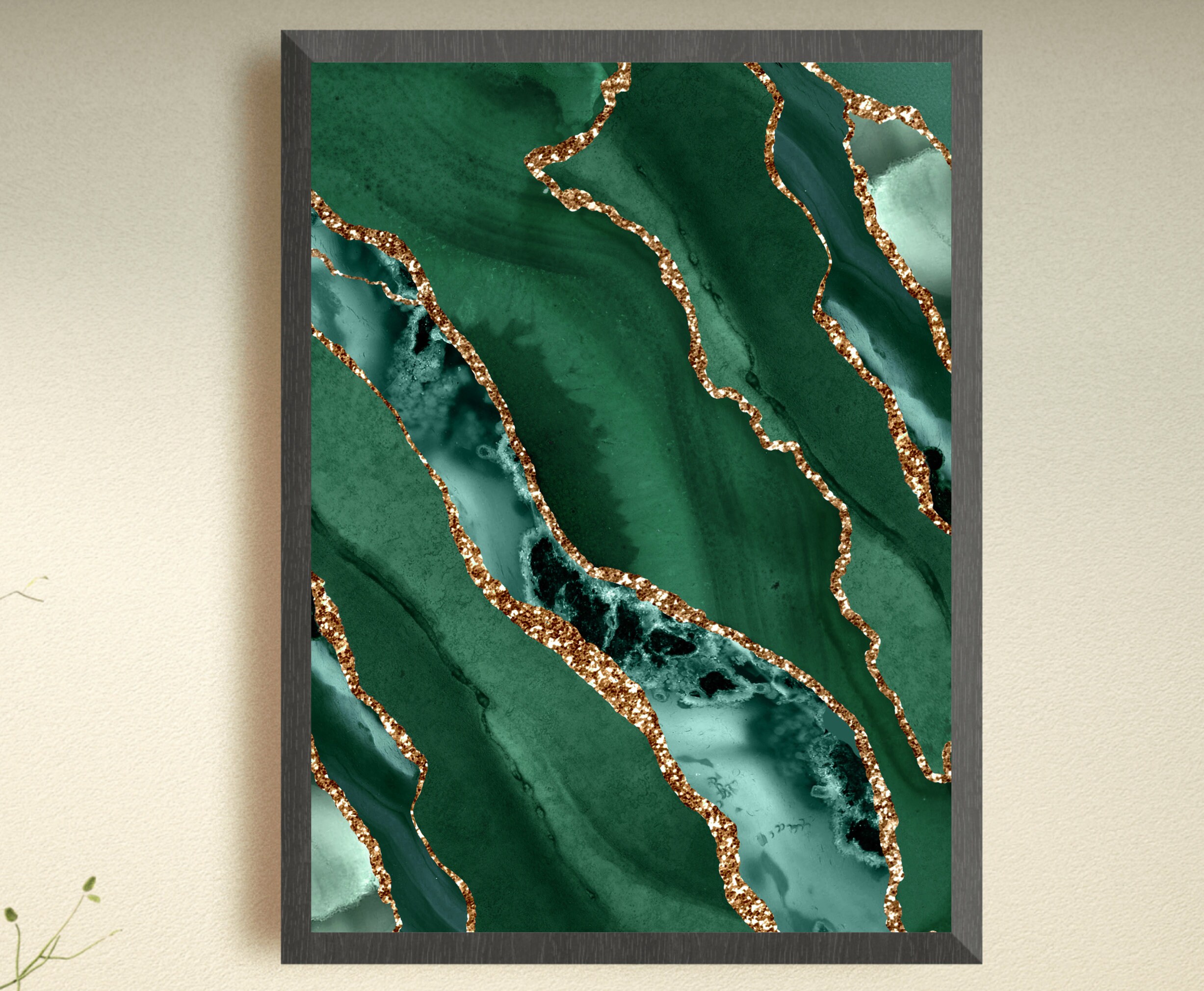 Emerald and Gold Wall Art, Emerald Green Print, Set of 3 Prints, Dark Green Gold Living Room ...
