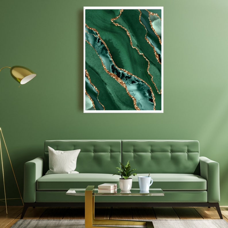 Emerald and Gold Wall Art, Emerald Green Print, Set of 3 Prints, Dark