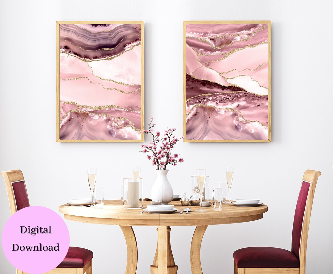 Blush Pink Wall Art, Pink and Gold Modern Abstract Decor, Blush Wall ...