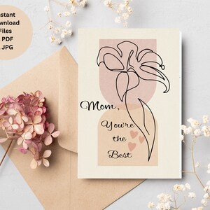 Biglietto per la festa della mamma stampabile, download del biglietto di compleanno della mamma, biglietto d'auguri piegato per la migliore mamma PDF, biglietto d'auguri per la mamma, download del biglietto floreale Boho