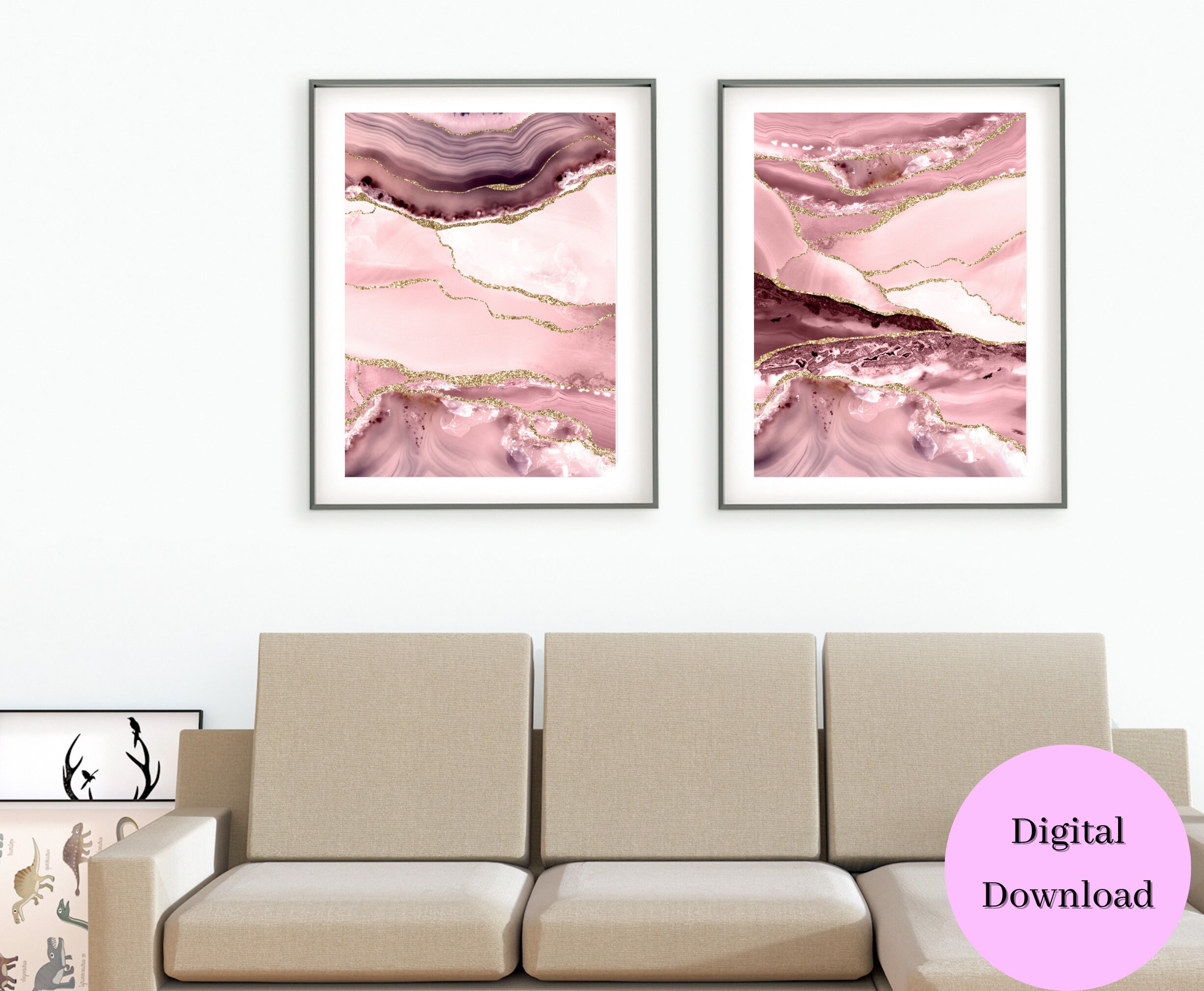 Blush Pink Wall Art Pink and Gold Modern Abstract Decor - Etsy