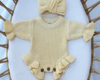 Blank Yellow chunky  knit frill romper