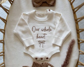 Newborn coming home outfit, Our whole heart,Custom baby announcement