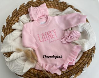 Personalized Baby Ruffle Romper: Embroidered Cotton Newborn Outfit