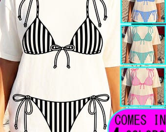 Bikini Top PNG Bundle, Pink Blue Teal Stripe Swimsuit Png, Trendy Summer Shirt Png, Girly Beach Png, Summer Vacation Digital Download