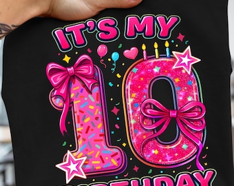 Es ist mein 10. Geburtstagskind PNG, rosa Glitzer Coquette Bow 10. Geburtstag Kinder Clipart, süßes 10 Jahre altes Mädchen Geschenk Design, digitaler Download