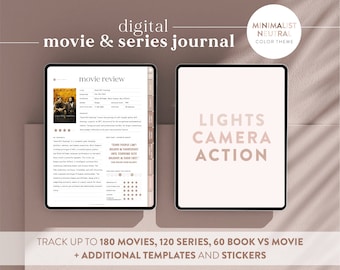 Digital Movies and Series journal in Minimalist Neutral colors - Movie tracker - Movie log - TV Show tracker - Goodnotes Movie planner