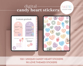 Love-themed Sticker bundle - Pastel Candy Heart stickers for Digital Planners and Journals - Goodnotes Stickers - PNG stickers