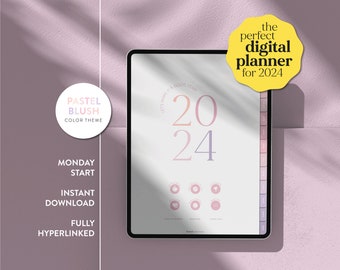 2024 Digital Planner in Blush Pastel - Goodnotes/Notability - Minimalist Monthly, Weekly, Daily Planner - for iPad/Tablet - Monday Start