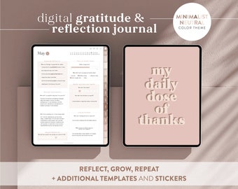 Digital Daily Gratitude Journal in Neutral Minimalist Beige - Reflection Journal for Goodnotes - Mental Health, Self-care & Mindfulness