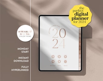 2024 Minimalist Digital Planner in Neutral Beige - Fully Hyperlinked, GoodNotes & Notability Compatible, Monday Start, Portrait Mode