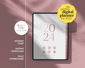 2024 Digital Planner in Blush Rose - Goodnotes/Notability - Minimalist Monthly, Weekly, Daily Planner - for iPad/Tablet - Monday start