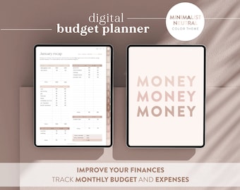 Digital Monthly Budget Planner in Neutral Beige | Minimalist Finance Tracker | monthly savings, debt | Good notes, Notability