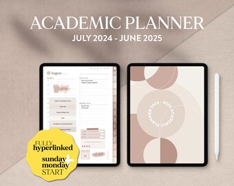 Digital Academic Planner for iPad or Tablet, Student Teacher Calendar, Monday or Sunday Start, Compatible with Goodnotes Notability