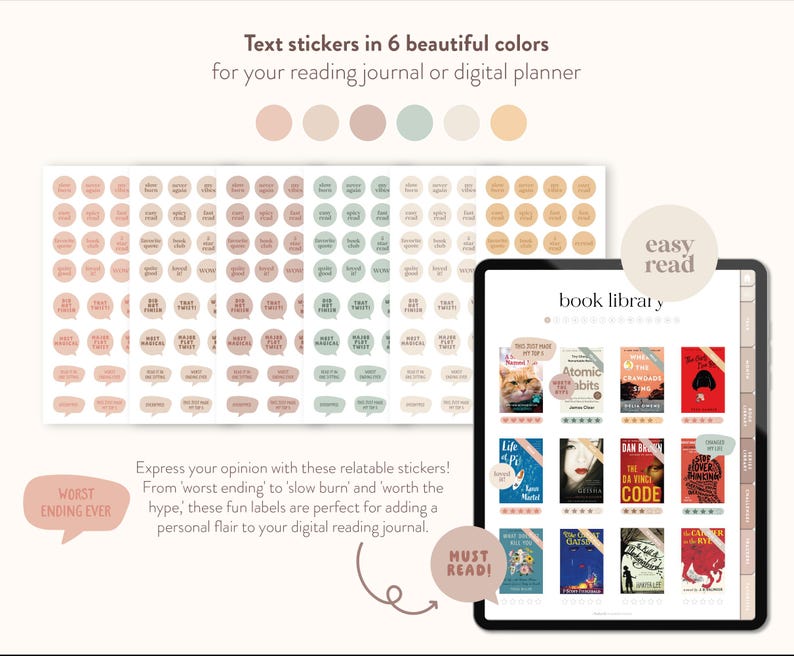 Digital Reading Stickers for Book Lovers in Autumn Colors | Bookish ...