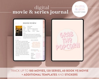 Digital Movies and Series journal in Blush Pastel colors - Movie tracker - Movie log - TV Show tracker - Goodnotes Movie planner