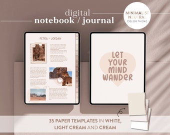 Neutral Digital Notebook/Journal - 35 paper styles & 3 paper color options - Hyperlinked PDF for Goodnotes/Notability - Includes stickers