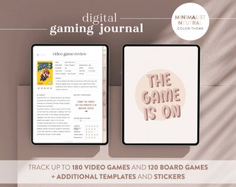 Digital gaming journal in neutral beige colors - minimalist video game tracker - board game planner - Goodnotes gaming journal