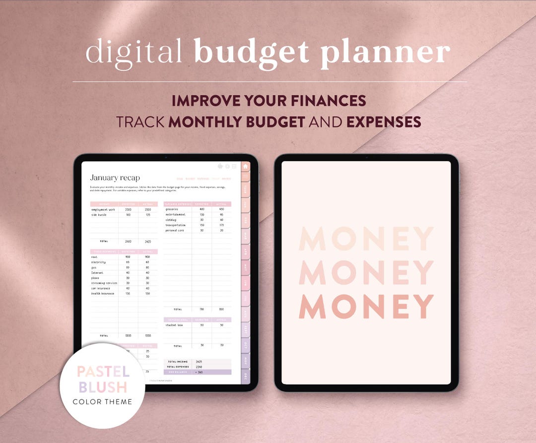 Digital Monthly Budget Planner in Blush Pastel | Minimalist Finance ...