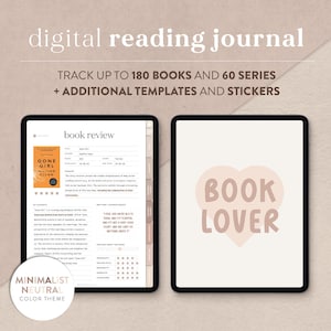 Diario di lettura digitale e tracker di libri in beige neutro - Design minimalista per Goodnotes/Notability - Pianificatore di lettura, diario di libri e registro