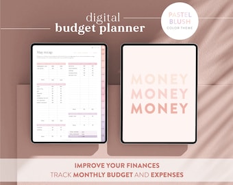 Digital Monthly Budget Planner in blush pastel | Minimalist Finance Tracker | monthly savings, debt | Good notes, Notability