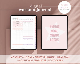 Journal d'entraînement numérique : Planificateur et suivi de remise en forme en Blush Pastel - Planification des repas, suivi des progrès, PDF, Goodnotes/Notability Compatible