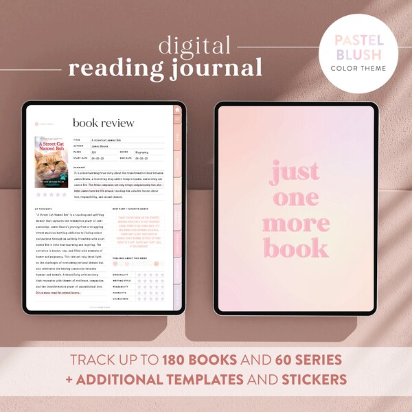 Digitales Lesetagebuch in Blush Pastel – Buch-Tracker und Leseplaner – kompatibel mit Goodnotes und Notability