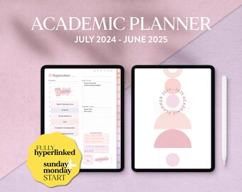 Digital Academic Planner 2024-2025, Student Calendar for iPad & Tablet, Monday Sunday Start, Compatible Goodnotes Notability, Blush Pastel