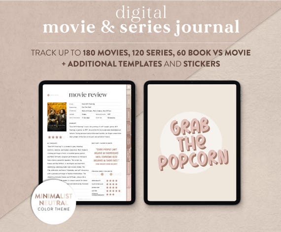 Digital Movies and Series journal in Minimalist Neutral colors - Movie tracker - Movie log - TV Show tracker - Goodnotes Movie planner