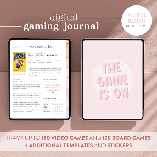 Diario de juegos digital para videojuegos y juegos de mesa en Blush Pastel - Seguimiento de juegos y planificador de juegos - Compatible con Goodnotes Notability