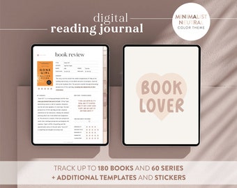 Digital Reading Journal & Book Tracker in Neutral Beige - Minimalist Design for Goodnotes/Notability - Reading Planner, Book journal and Log