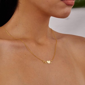 Gold Letters Necklace, Heart Pendant, Double Intials Jewelry, 14K Gold Heart Necklace, Personalized Name Pendant, Christmas Gift For Her