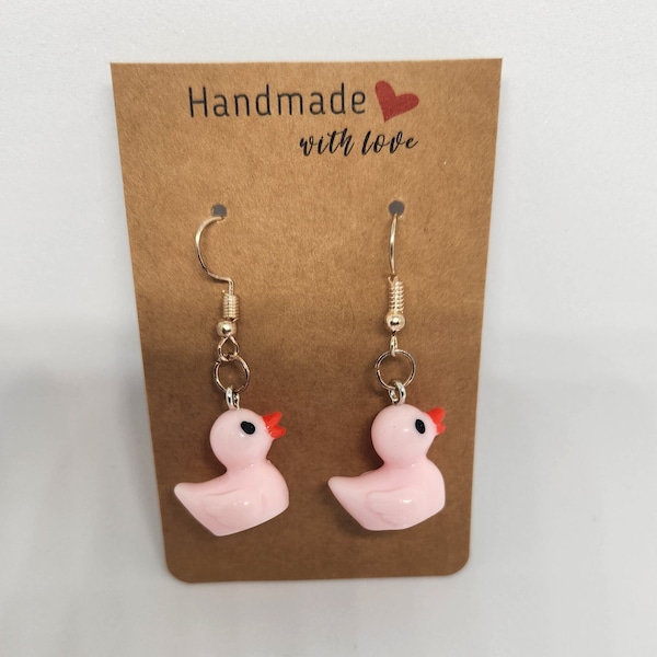 Boucles d'oreilles farfelues : canard rose clair