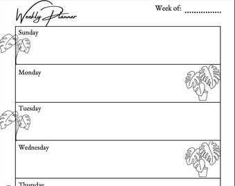 Minimalist Weekly Planner Page, Reusable, Printable, Digital Planner