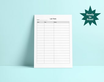 Lab Test Tracker, Lab Tests Log, Medical Testing Organiser, Doctor's Office Test Results, Medical Records
