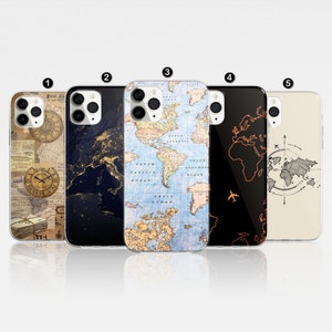 Weltkarte Handytasche Travel Print Cover Für iPhone 16 Pro, 14, 15, 13, 12, 11, XR, 8, Samsung S24, S23, A55, A54, Pixel 8 Pro, Huawei P30