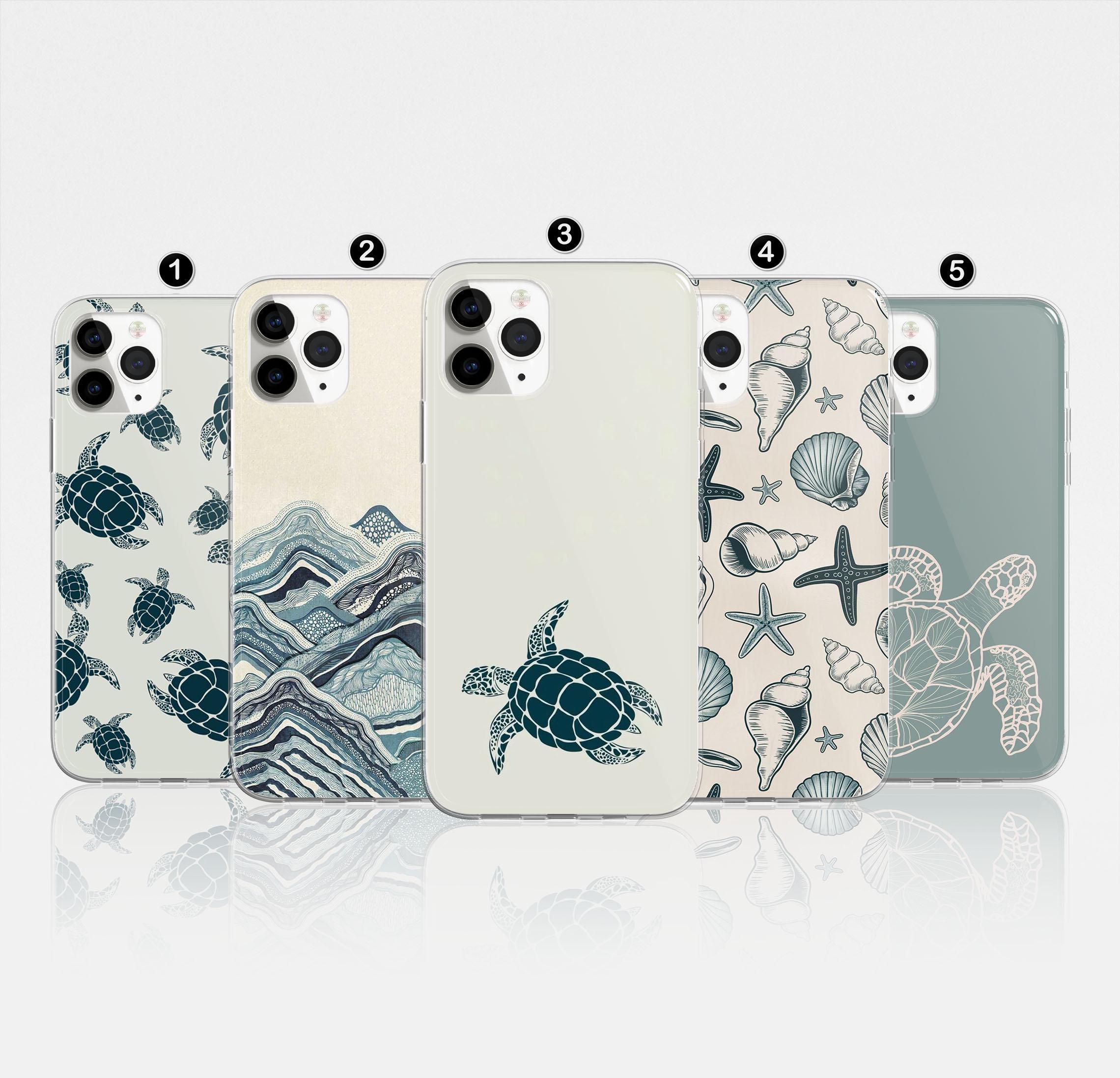 Sea Turtle Phone Case Ocean Waves Sea Animals Tortoise Coral Reef Seashell Cover for iPhone 16, 15, 14, 13, 12, XR, Samsung S25, S24, A55